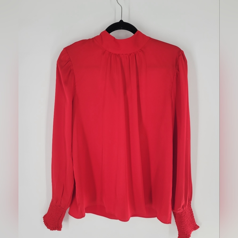 Ann Taylor Women's Red Mock Neck Long Sleeve Blouse Elastic Cuffs Size L New